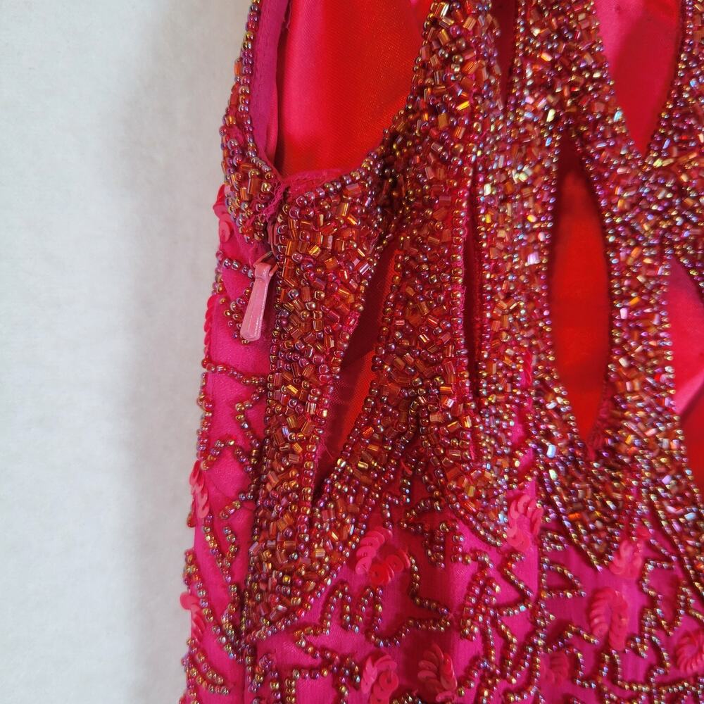 Scala Womens Beaded Silk One Shoulder Cut Out Maxi Dress Gown Size Small Pink - Picture 5 of 11